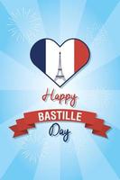 Tarjeta de celebración del día de la bastilla con iconos franceses vector