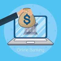 Online banking technology with laptop vector