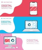 Digital marketing banner set with electronic devices vector