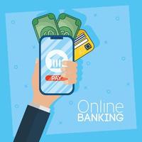 Online banking technology with smartphone vector