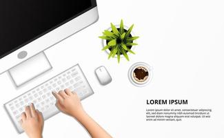 Modern white clean hand typing on computer vector