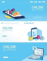 conjunto de banners de compras en línea y comercio electrónico. vector