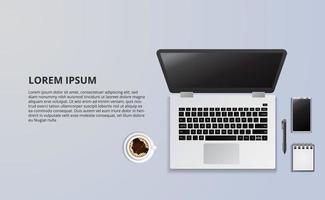 illustration of laptop and coffee from top view vector