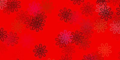 Red doodle pattern with flowers. vector