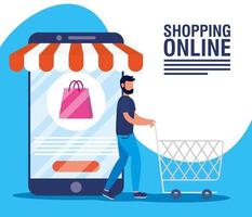 banner de compras online y comercio electrónico. vector