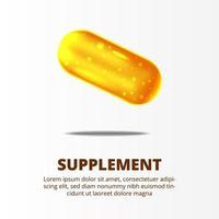 Suplemento 3d pastillas de oro amarillo para el cuidado de la salud. vector