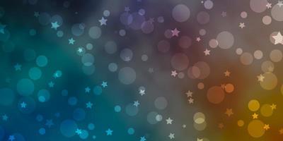 Blue, Yellow background with circles, stars. vector