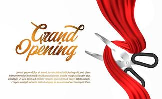 Grand opening with cutting scissors red silk ribbon vector