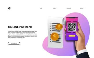 Online payment scanning qr code with smart phone vector