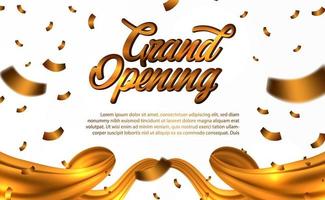 Grand Opening golden text with gold confetti vector