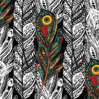 Pattern with doodle feathers vector