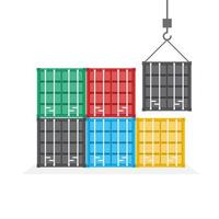 Front view of colorful stacked shipping containers vector