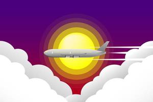 Airplane flying through sun and clouds vector