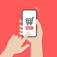 Hands using a smartphone to do online shopping vector