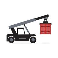 Forklift lifting a shipping container vector