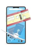 concepto de teléfono inteligente cajero de boletos aéreos en línea vector