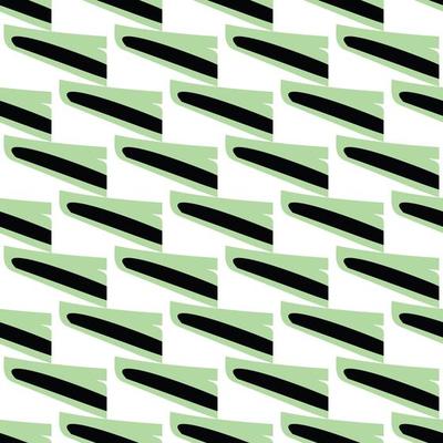 Hand drawn green, black and white abstract shape pattern