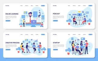 Online learning, podcast, creative process and startup landing pages vector