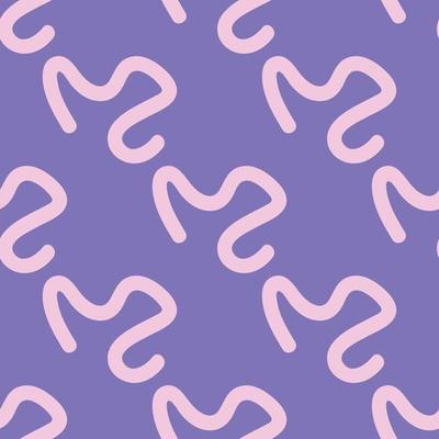 Hand drawn pink abstract shape on purple pattern