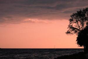 Sailboat in sea during golden hour photo