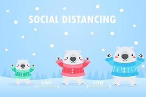 los personajes navideños hacen distanciamiento social vector