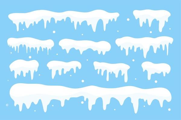 Snow cap collection. White snow falling in winter