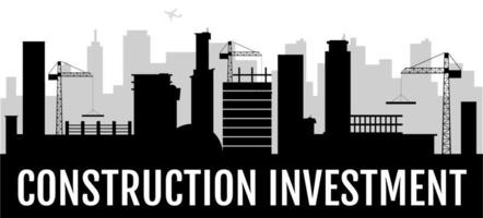 banner de silueta negra de inversión en construcción vector