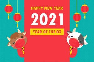 Chinese new year cows with greeting banner vector