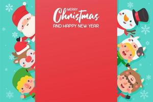 Cartoon Santa and friends with copy space vector