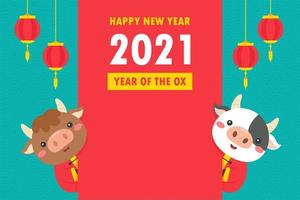año nuevo chino vacas con banner de saludo vector