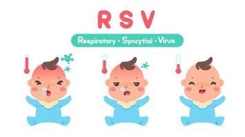 Cartoon sick child with high fever from a virus vector