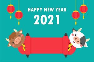 Chinese new year cows holding red banner vector