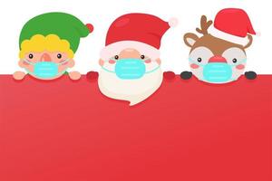 Masked Christmas Characters on Red Copy Space vector