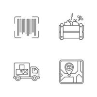 Goods availability and quality control linear icons set. vector