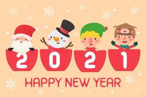 Snta and kids 2021 New Year design vector