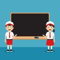 Cute Indonesian Elementary School Students with Board vector