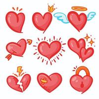 Red cartoon heart set vector