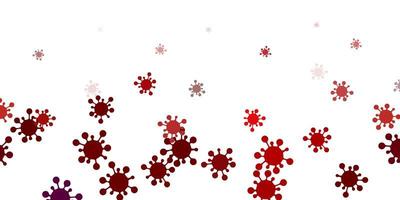 telón de fondo rojo claro con símbolos de virus. vector