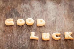 Close-up of good luck alphabet biscuits photo