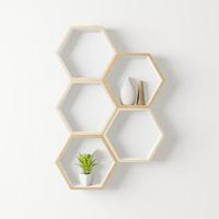 maqueta de estante de madera hexagonal foto