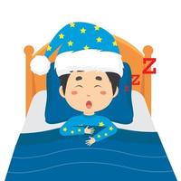 Boy Sleeping and Snoring in the Bed vector