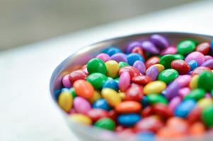 Colorful Chocolates in Bowl close-up photo