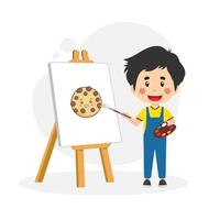 Happy Cute Kid Boy Drawing with Cheerful Expression vector