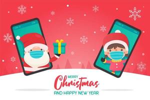 Santa Claus giving a Christmas gift through a smartphone vector