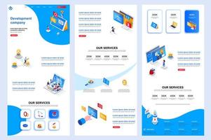 Development company isometric landing page. vector