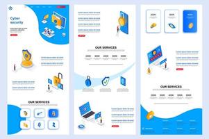 página de inicio isométrica de seguridad cibernética. vector