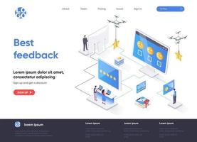 Best feedback isometric landing page. vector