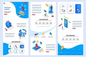 Technical support isometric landing page. vector