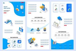 Cloud data center isometric landing page. vector