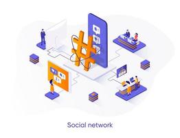 Social network isometric web banner. vector